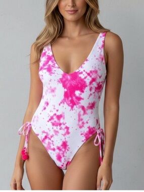 Dolce Vita White and Hot Pink Tie-Dye One-Piece Swimsuit